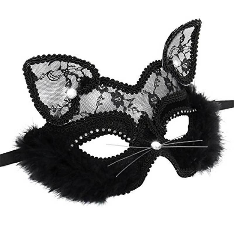 Lace Black Cat Eye Mask for Carnival Halloween In Stock