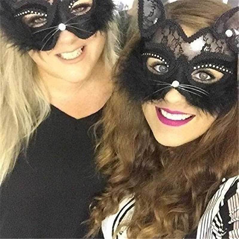 Lace Black Cat Eye Mask for Carnival Halloween In Stock