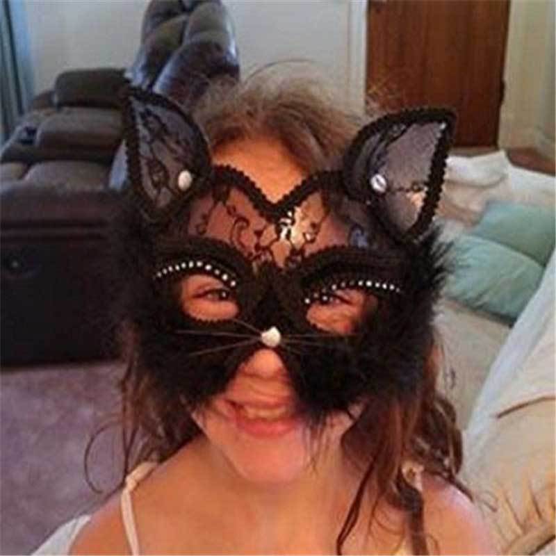 Lace Black Cat Eye Mask for Carnival Halloween In Stock