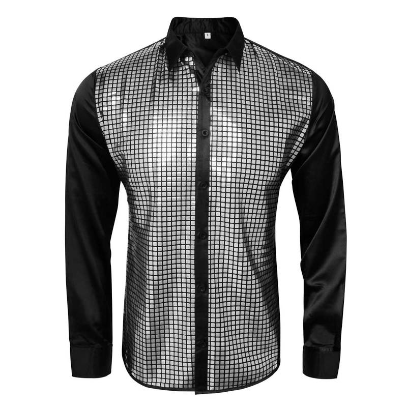 Fotolare 70s Disco Night Club Wear Men's Slim Fit Metallic Shiny Cosplay Shirt (Ready To Ship)