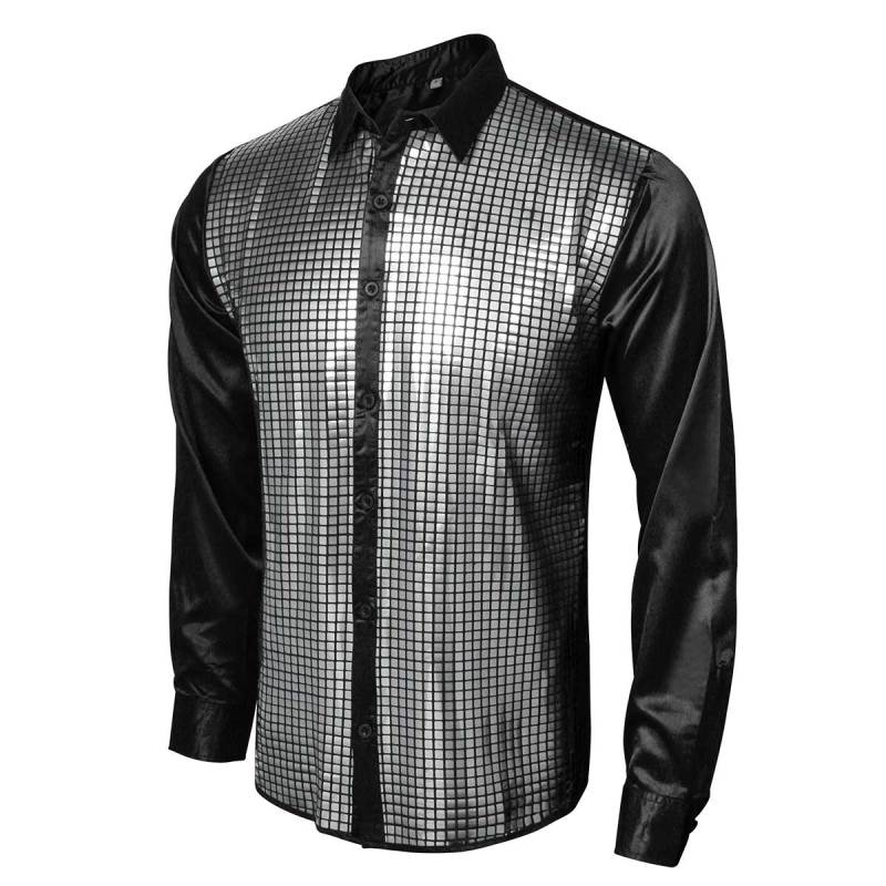 Fotolare 70s Disco Night Club Wear Men's Slim Fit Metallic Shiny Cosplay Shirt (Ready To Ship)