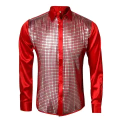 Fotolare 70s Disco Night Club Wear Men's Slim Fit Metallic Shiny Cosplay Shirt (Ready To Ship)