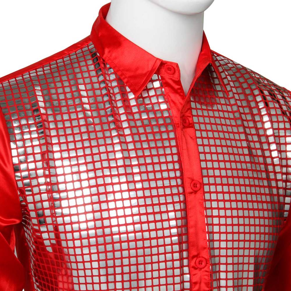 Fotolare 70s Disco Night Club Wear Men's Slim Fit Metallic Shiny Cosplay Shirt (Ready To Ship)