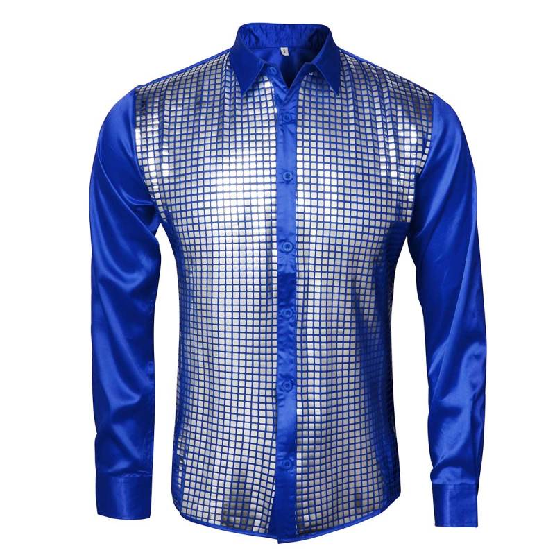 Fotolare 70s Disco Night Club Wear Men's Slim Fit Metallic Shiny Cosplay Shirt (Ready To Ship)