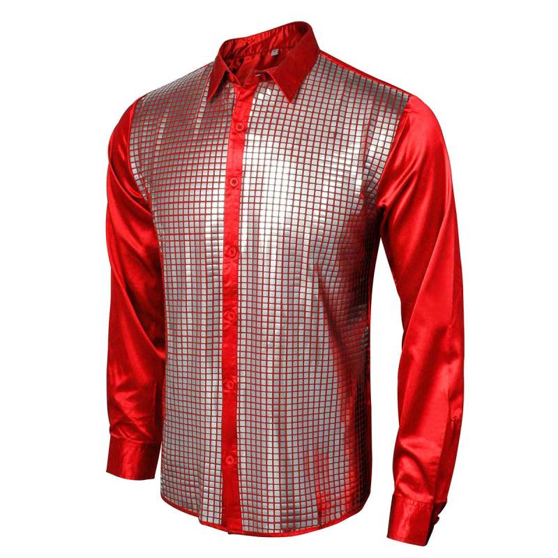 Fotolare 70s Disco Night Club Wear Men's Slim Fit Metallic Shiny Cosplay Shirt (Ready To Ship)