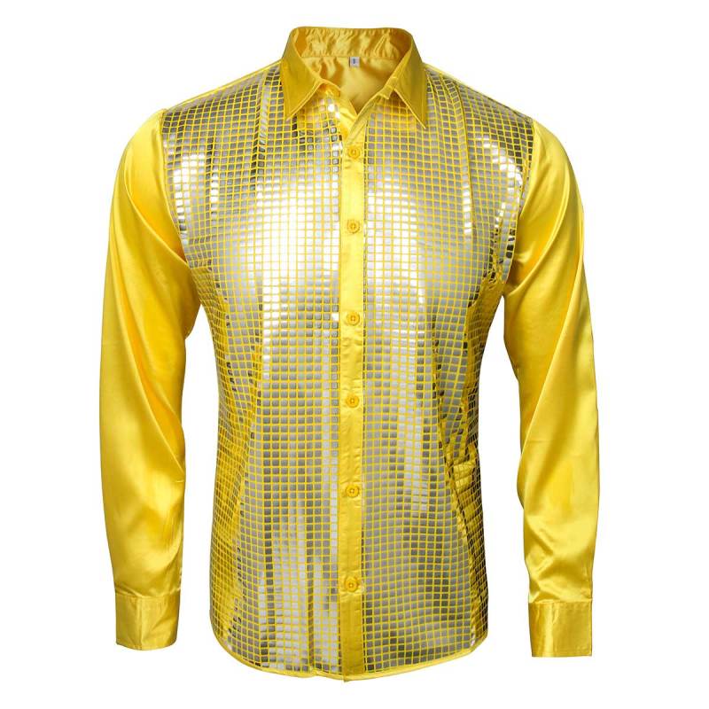 Fotolare 70s Disco Night Club Wear Men's Slim Fit Metallic Shiny Cosplay Shirt (Ready To Ship)