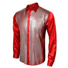 Nexmlyx 70s Disco Night Club Wear Men's Slim Fit Metallic Shiny Cosplay Shirt 3 colors (Ready To Ship) Takerlama