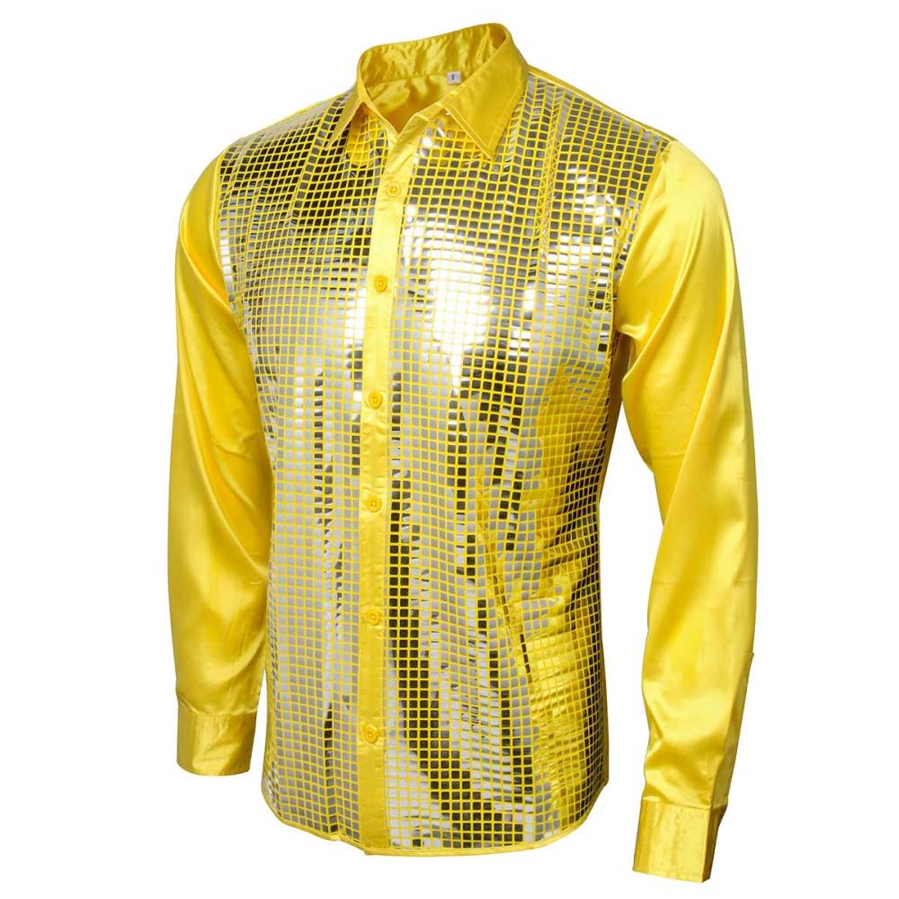 Fotolare 70s Disco Night Club Wear Men's Slim Fit Metallic Shiny Cosplay Shirt (Ready To Ship)