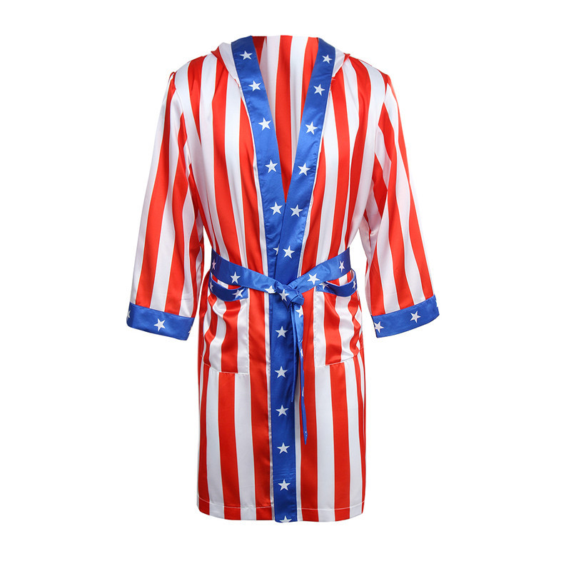 Rocky Balboa Cosplay Costume Robe and Shorts Apollo Movie Boxer American Flag Boxing In Stock Takerlama