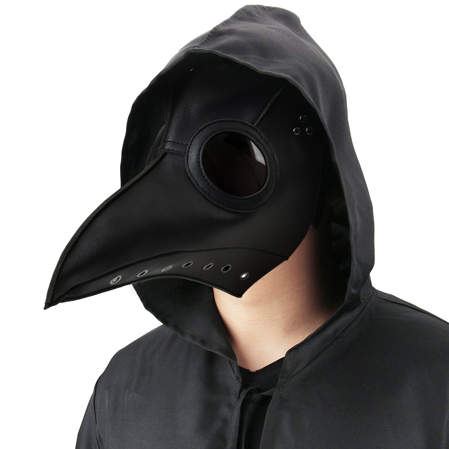 Deluxe Black Death Plague Doctor Birds Long Nose Beak Faux Leather Mask 