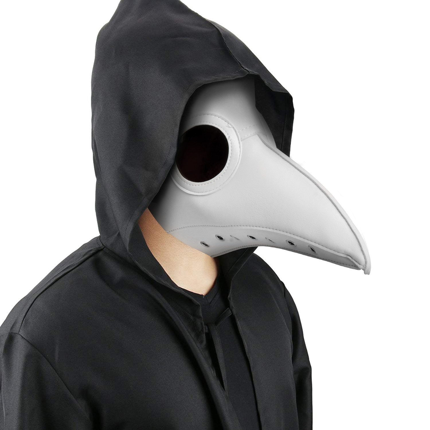 Deluxe Black Death Plague Doctor Birds Long Nose Beak Faux Leather Mask 