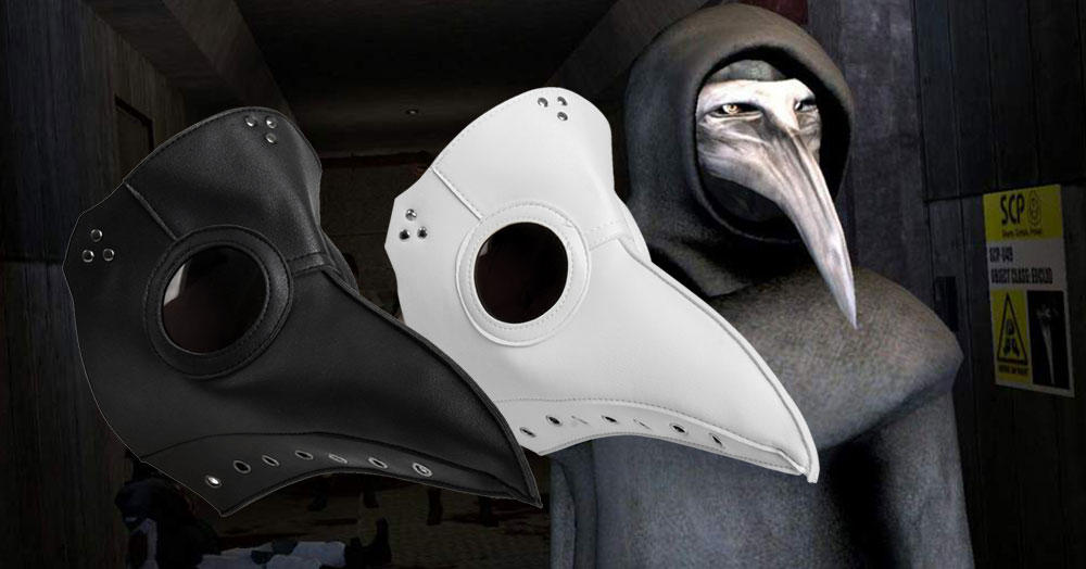 Deluxe Black Death Plague Doctor Birds Long Nose Beak Faux Leather Mask