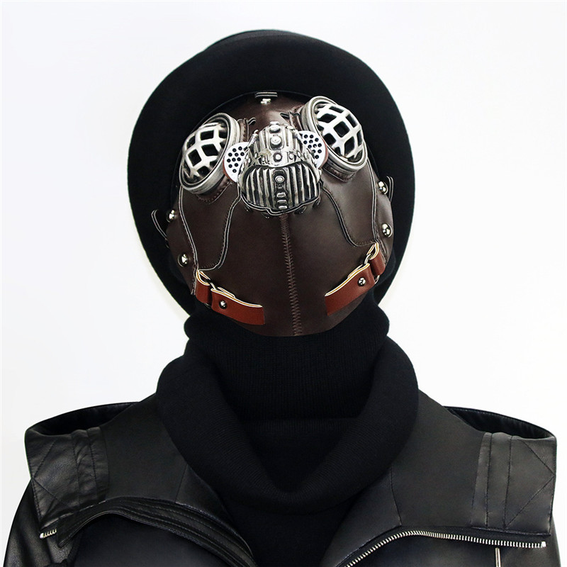 Brown PU Leather Plague Doctor Mask Gothic Bird Beak Mask Steampunk Accessories