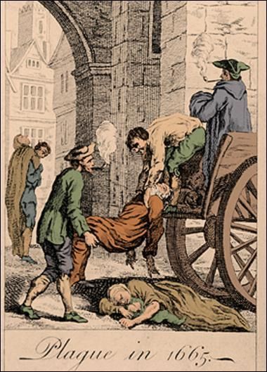 1665 scene of people carrying dead bodies during the London Plague