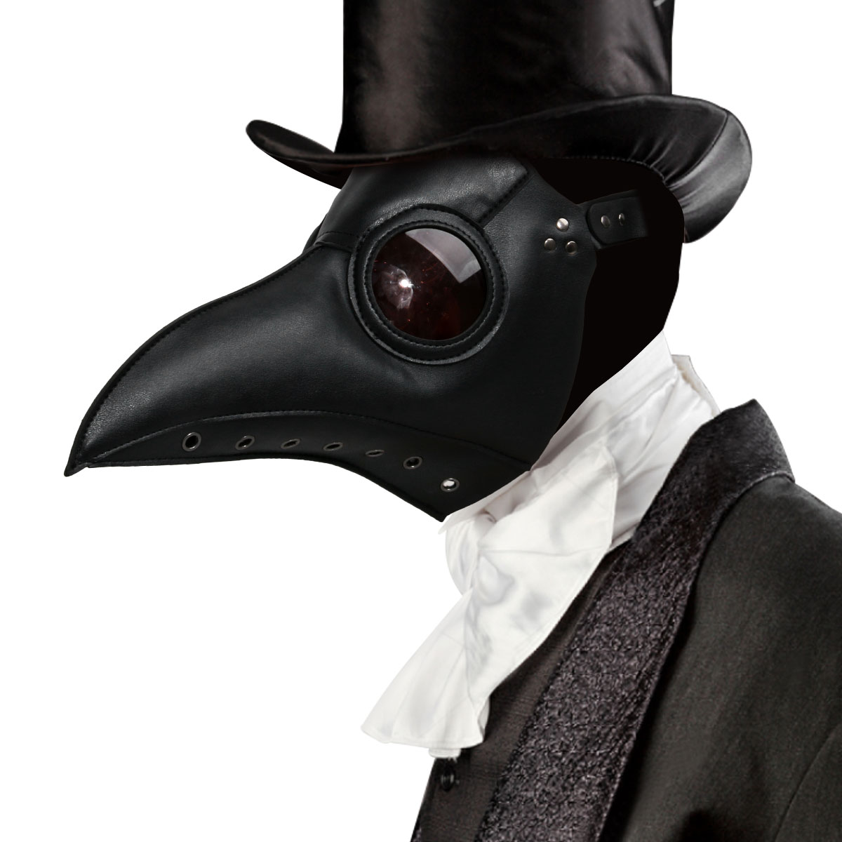 Deluxe Black Death Plague Doctor Birds Long Nose Beak Faux Leather Mask 