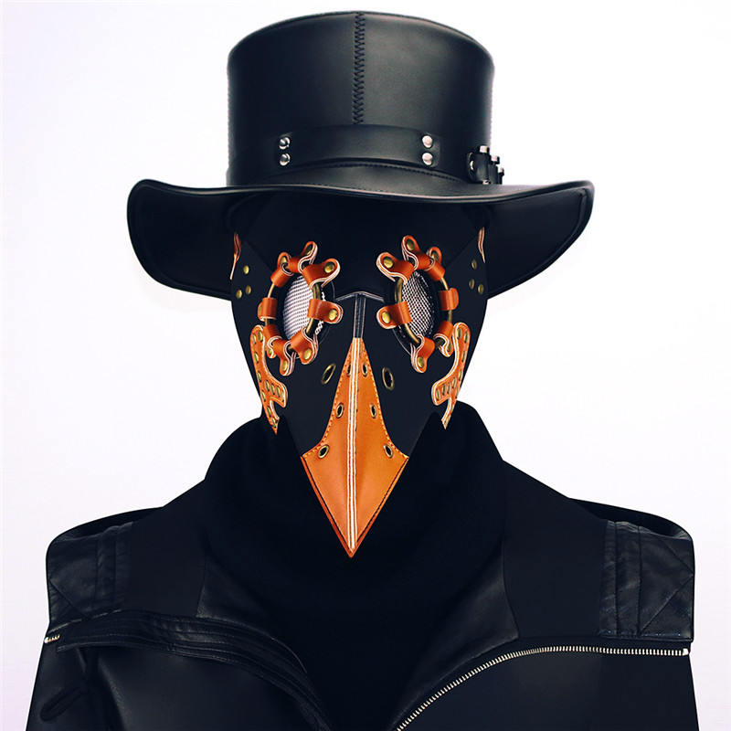 New Steampunk Plague Bird Mask Doctor Mask Gold & Black PU Leather Bird Beak Mask Gothic Retro Halloween Cosplay Party Masks