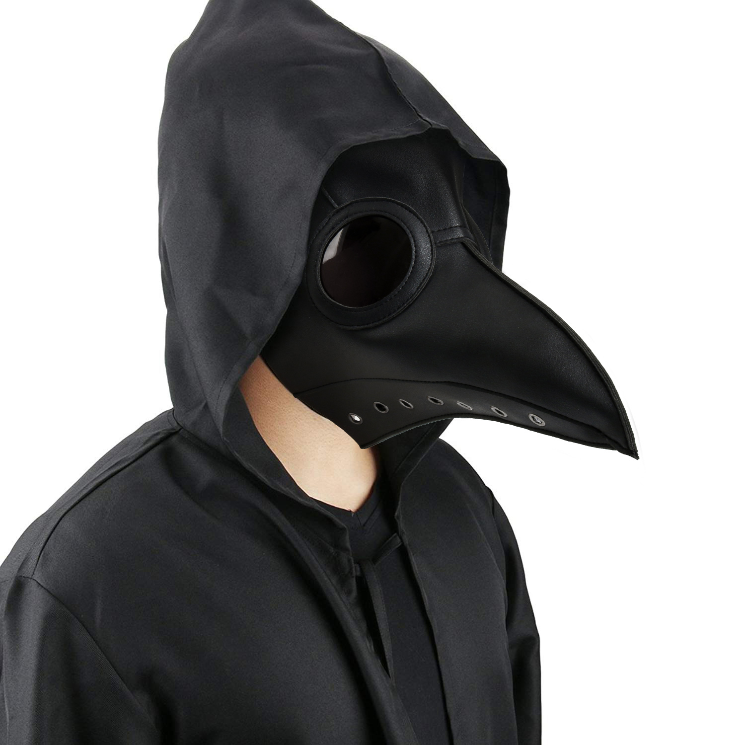 Deluxe Black Death Plague Doctor Birds Long Nose Beak Faux Leather Mask 