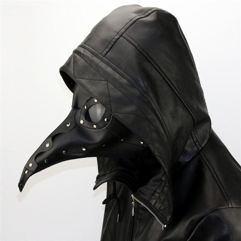 Black Death Plague Doctors Mask Faux Leather Bird Beak Costume Halloween Accessory