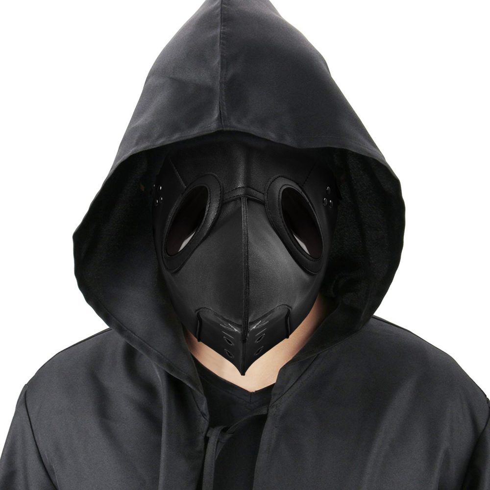 Black Death Plague Doctor Birds Long Nose Beak Faux Leather Face Mask Takerlama Cosplay