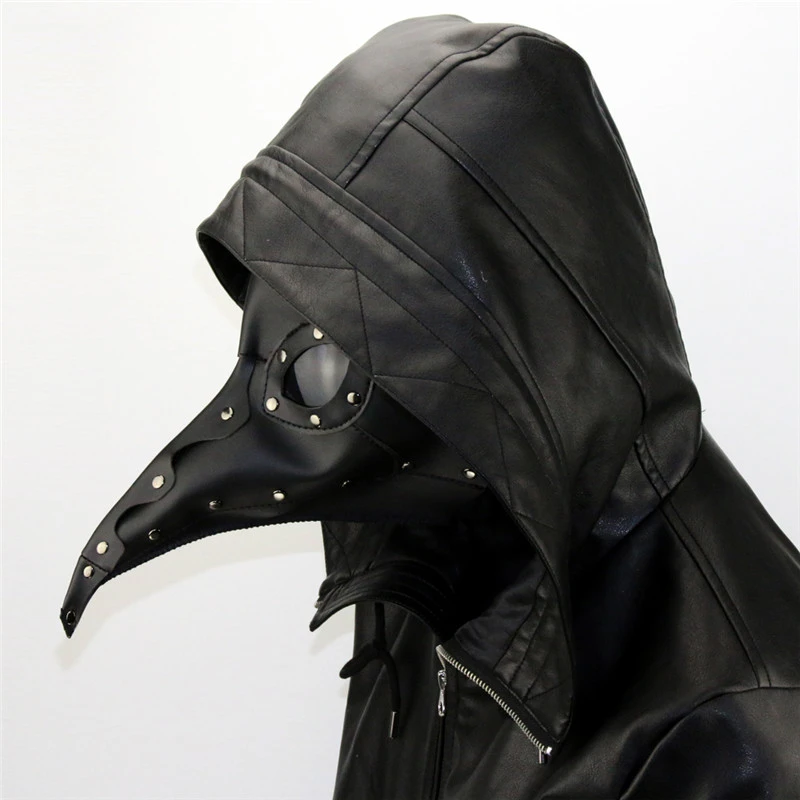 Black Death Plague Doctors Mask Faux Leather Bird Beak Costume Halloween Accessory