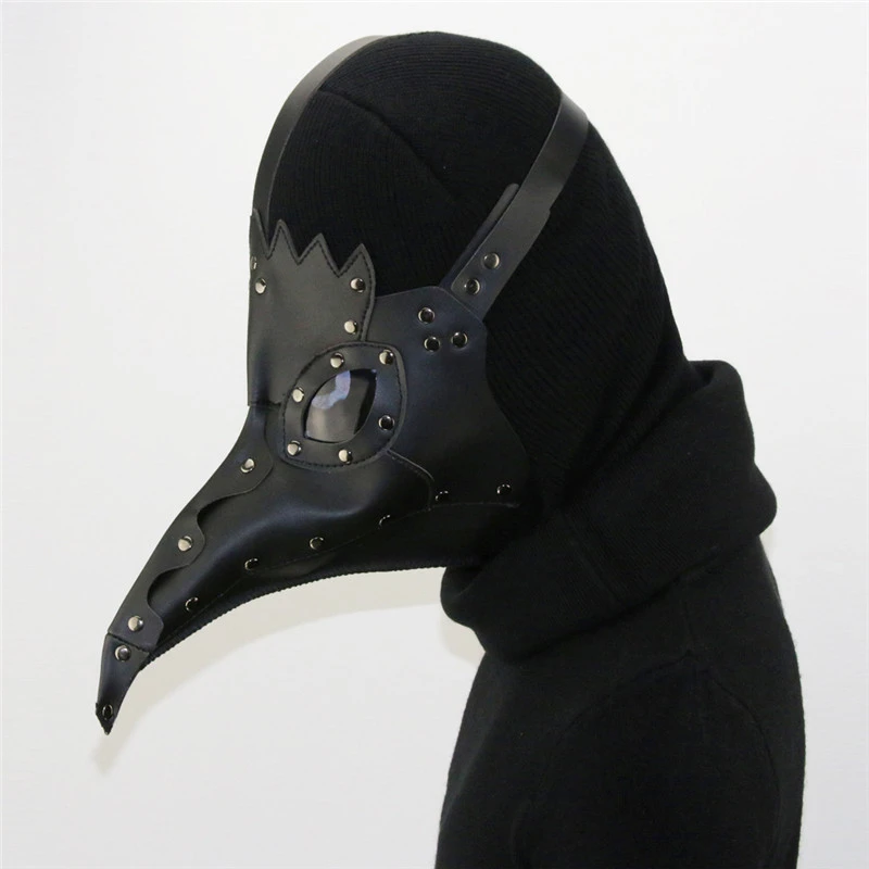 Black Death Plague Doctors Mask Faux Leather Bird Beak Costume Halloween Accessory