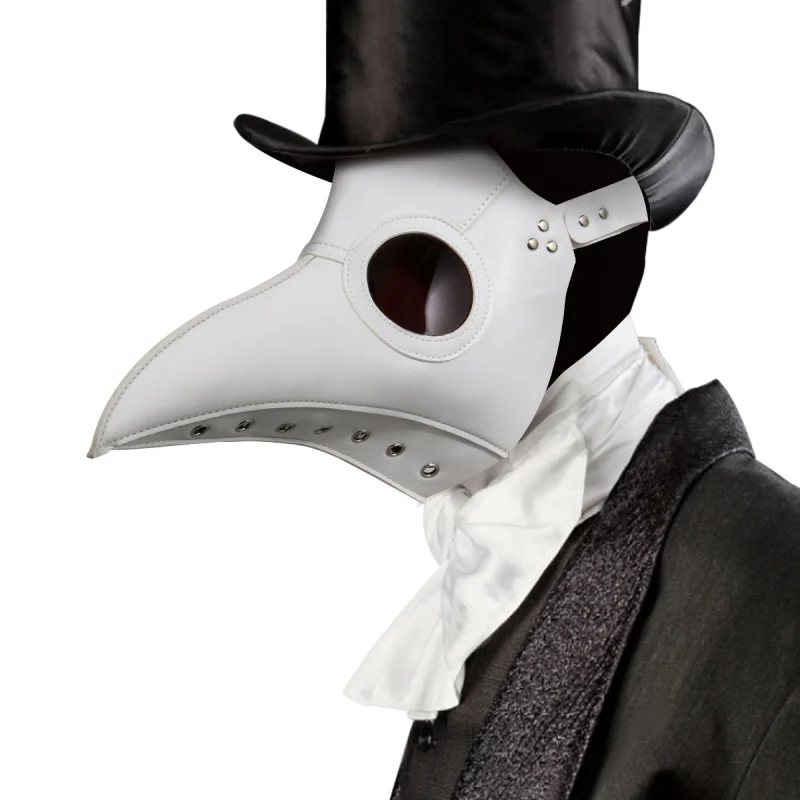 Black Death Plague Doctor Birds Long Nose Beak Faux Leather Face Mask Takerlama Cosplay