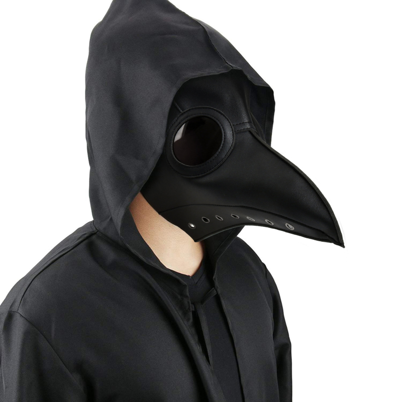 Black Death Plague Doctor Birds Long Nose Beak Faux Leather Face Mask Takerlama Cosplay