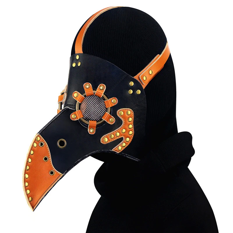 Steampunk Plague Bird Mask Doctor Mask Gold &amp; Black PU Leather Bird Beak Mask