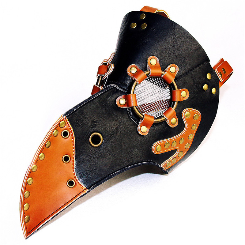 Steampunk Plague Bird Mask Doctor Mask Gold &amp; Black PU Leather Bird Beak Mask