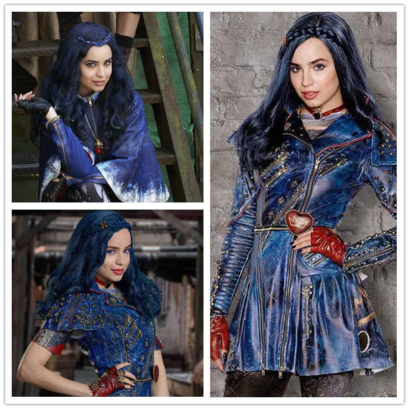 Long Wavy Costume Synthetic Descendants 2 Evie Wigs+Wig Cap