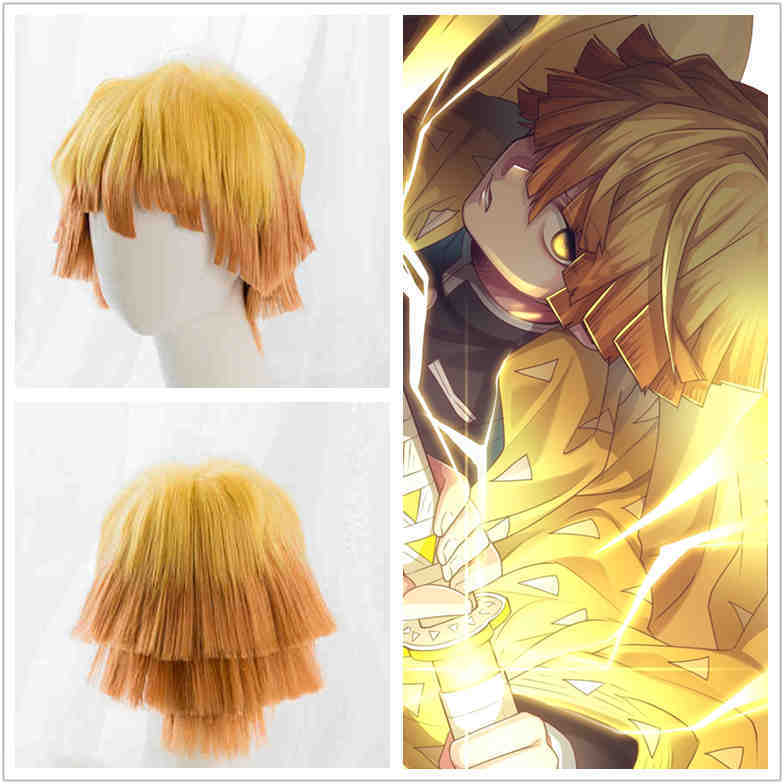 Zenitsu Agatsuma Short Synthetic Cospaly Wig Anime Demon Slayer Kimetsu no Yaiba