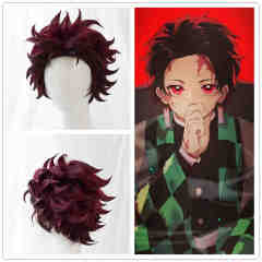 Tanjirou Kamado Short Cospaly Synthetic Wig Anime Demon Slayer Kimetsu no Yaiba