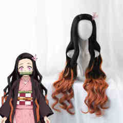 Nezuko Kamado Long Wavy Cospaly Synthetic Wig Anime Demon Slayer Kimetsu no Yaiba