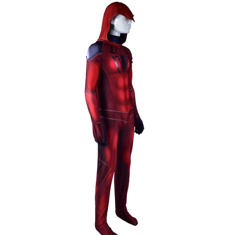 Scarlet Spider Costume Kaine Parker Halloween Cosplay Hooded Jumpsuit