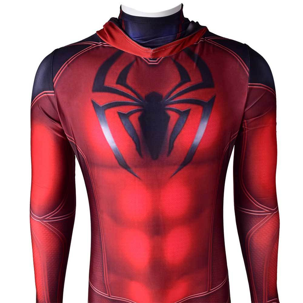 Scarlet Spider Costume Kaine Parker Halloween Cosplay Hooded Jumpsuit