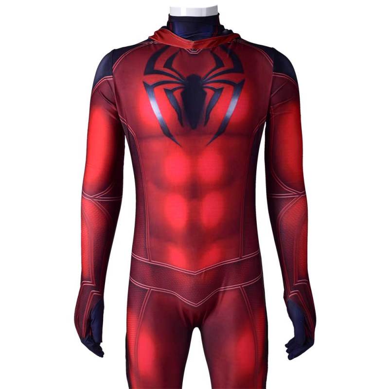 Scarlet Spider Costume Kaine Parker Halloween Cosplay Hooded Jumpsuit