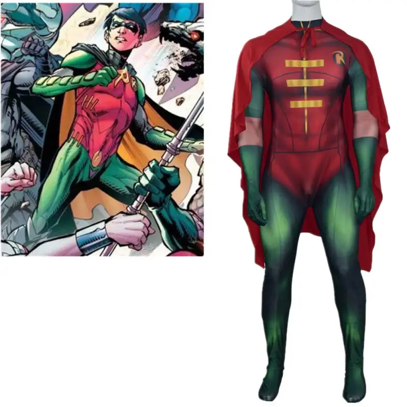 Superhero Robin Costume Boy Wonder Halloween Cosplay Bodysuit Kids Adult