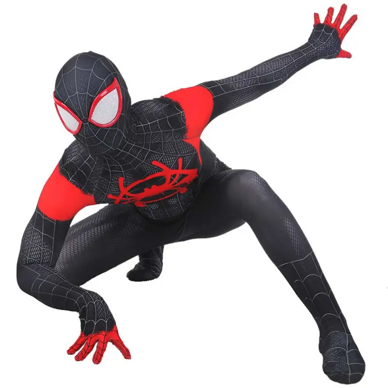 Black Spiderman Miles Morales Halloween Cosplay Costume Adults Kids