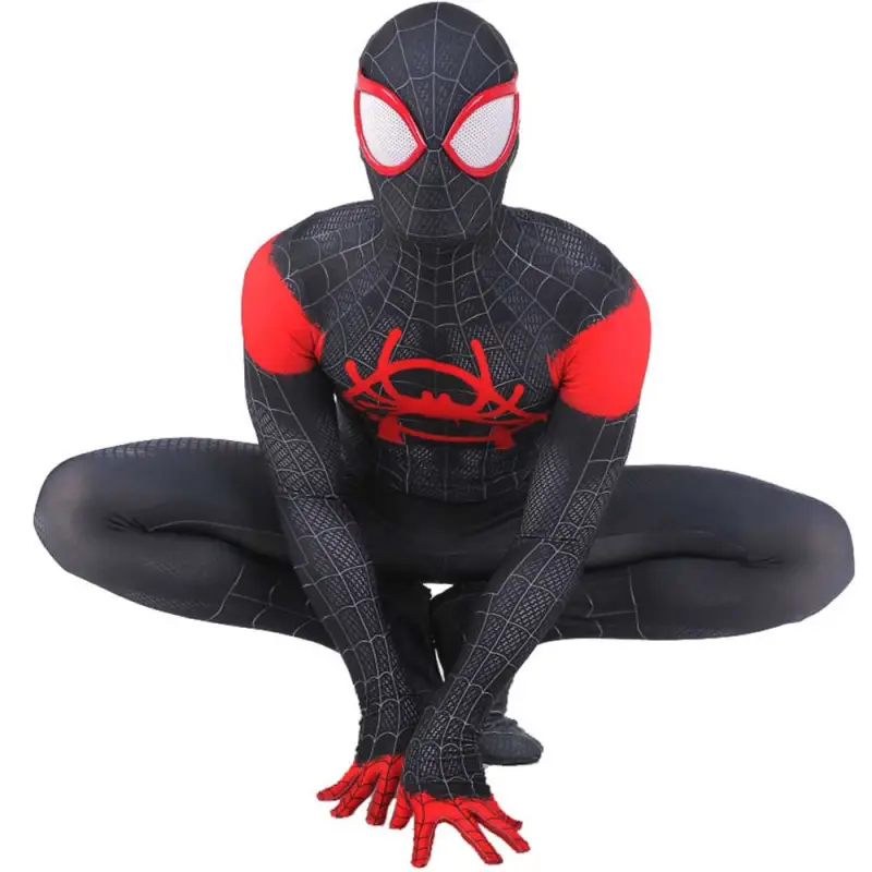 Black Spiderman Miles Morales Halloween Cosplay Costume Adults Kids