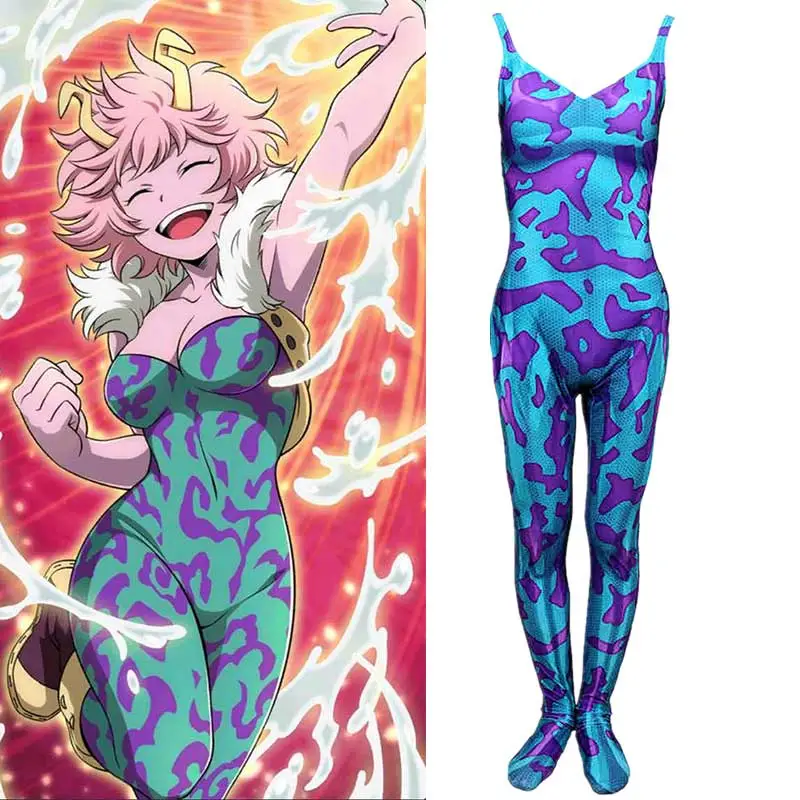 Anime My Hero Academia Mina Ashido Jumpsuit Kids Adult Cosplay Costume BNHA