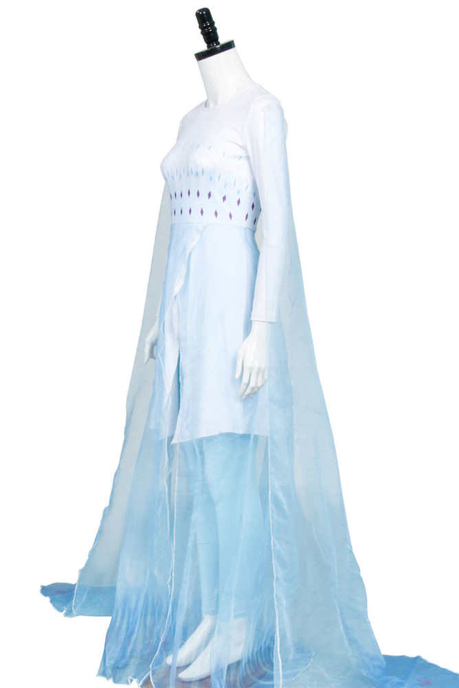 Disney Frozen 2 Elsa Ahtohallan Cave Queen White Blue Gown Cosplay Costume