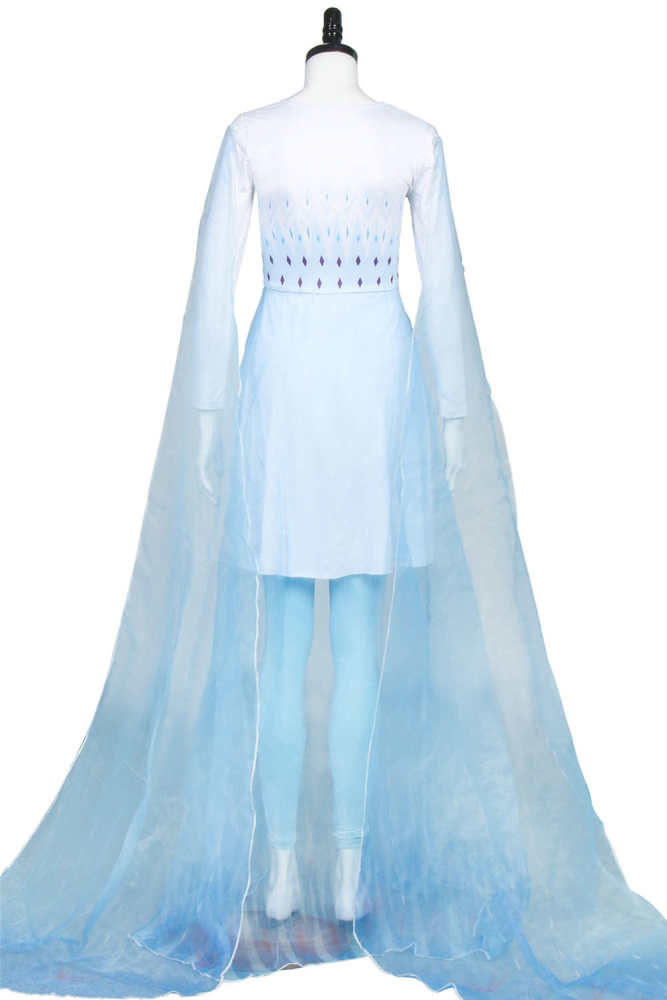 Disney Frozen 2 Elsa Ahtohallan Cave Queen White Blue Gown Cosplay Costume
