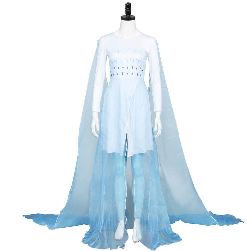 Disney Frozen 2 Elsa Ahtohallan Cave Queen White Blue Gown Cosplay Costume