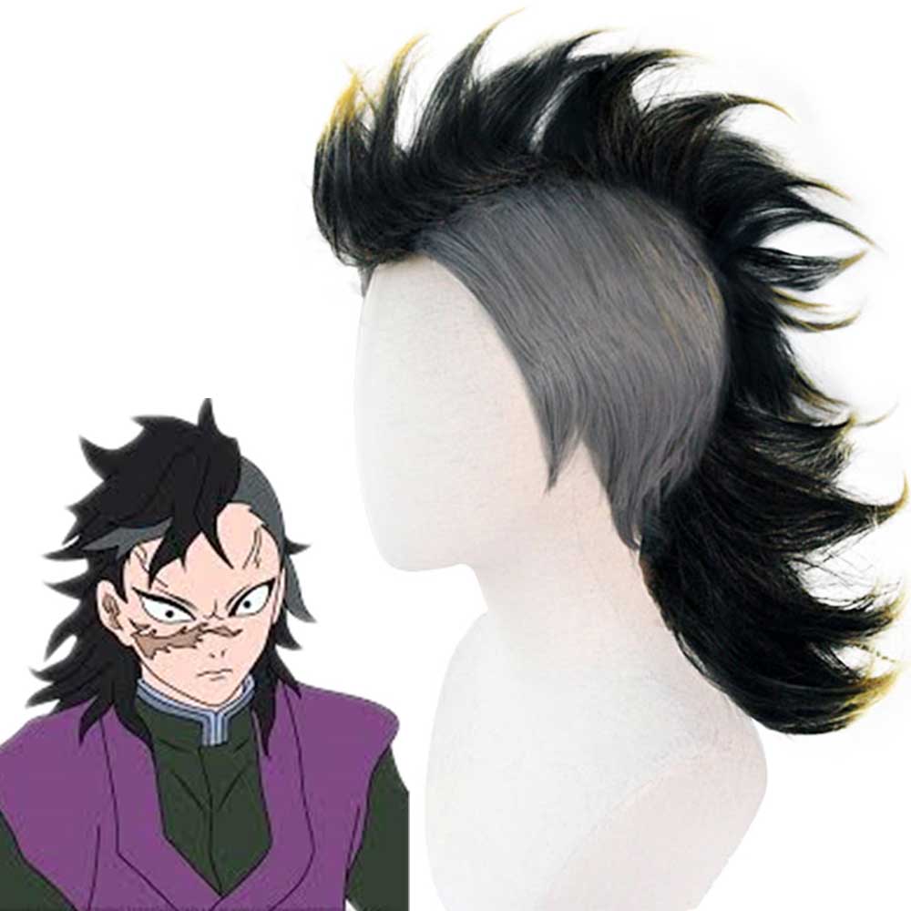 Demon Slayer Kimetsu no Yaiba Genya Shinazugawa Short Hair Black Yellow Gradient Mohawk Style Cosplay Wig-Takerlama