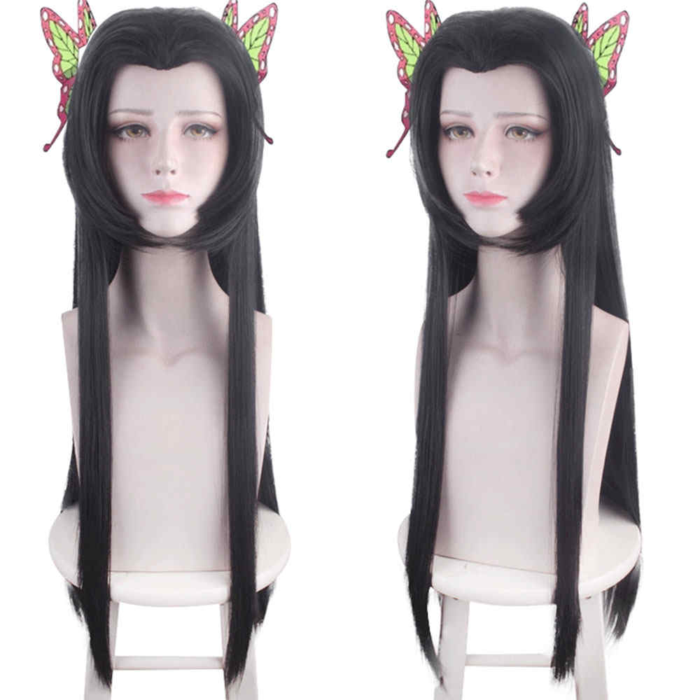 Kochou Kanae Long Brown Cosplay Costume Wig With Butterfly Hair Clips Demon Slayer Kimetsu no Yaiba-Takerlama