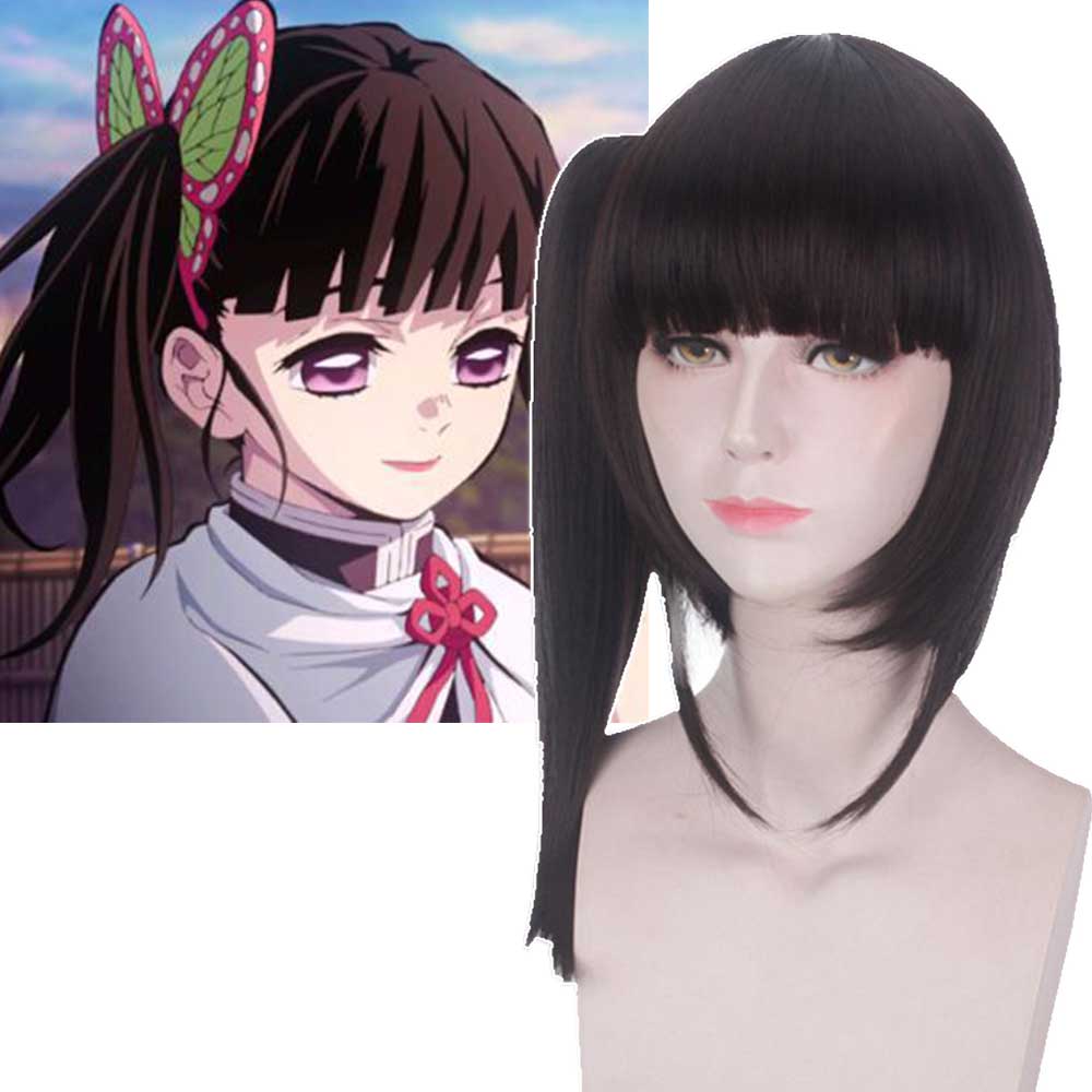 Tsuyuri Kanawo Black Brown Ponytail Halloween Cosplay Wig Anime Demon Slayer Kimetsu no Yaiba-Takerlama