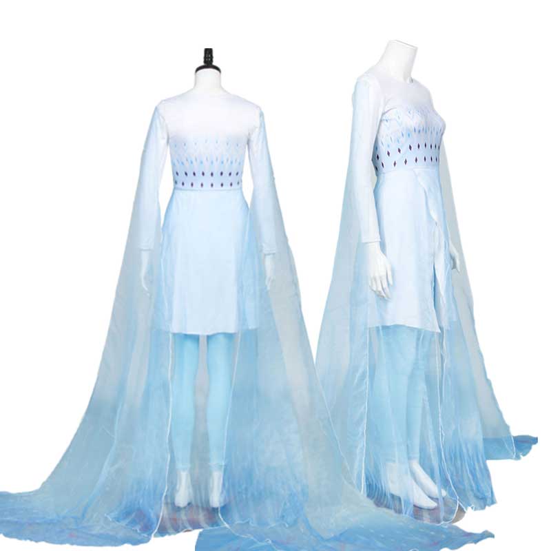 Disney Frozen 2 Elsa Ahtohallan Cave Queen White Blue Gown Dress Halloween Cosplay Costume-Takerlama