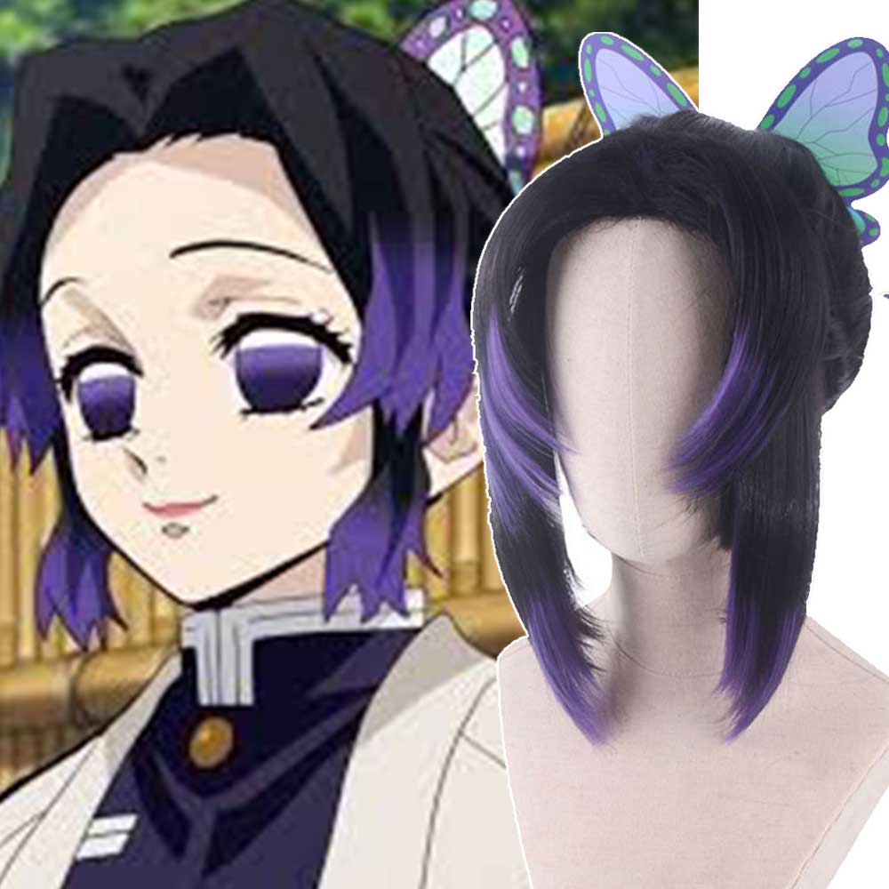 Demon Slayer: Kimetsu no Yaiba Shinobu Kocho Cosplay Wig 35cm Short Black  Purple Gradient Demon Slaying Corps