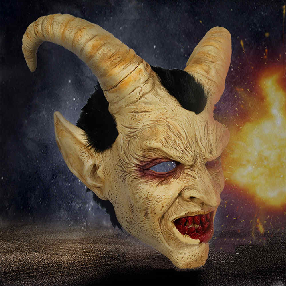 Lucifer Horn latex Masks Halloween Masque Costume Scary Demon Devil Props-Takerlama