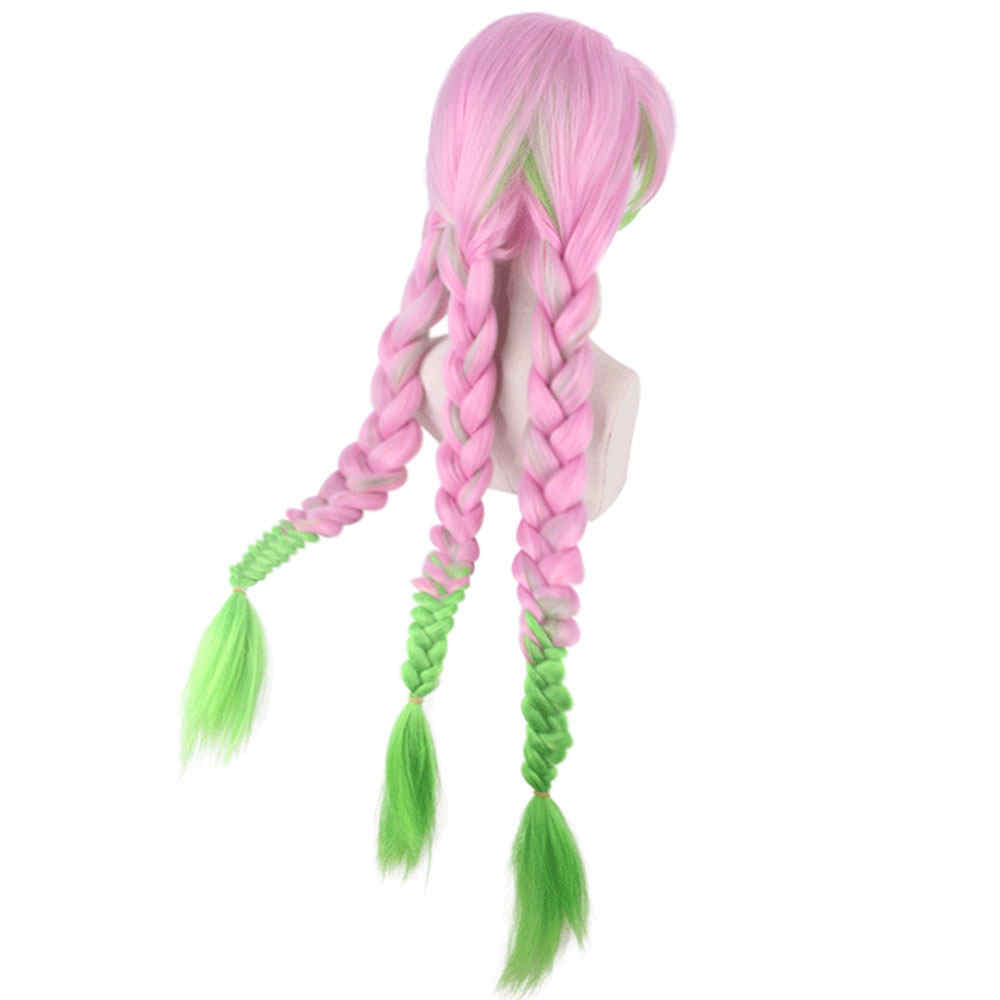 Anime Demon Slayer Kanroji Mitsuri Halloween Cospaly Wig Synthetic Long Braided Hair Kimetsu no Yaiba-Takerlama